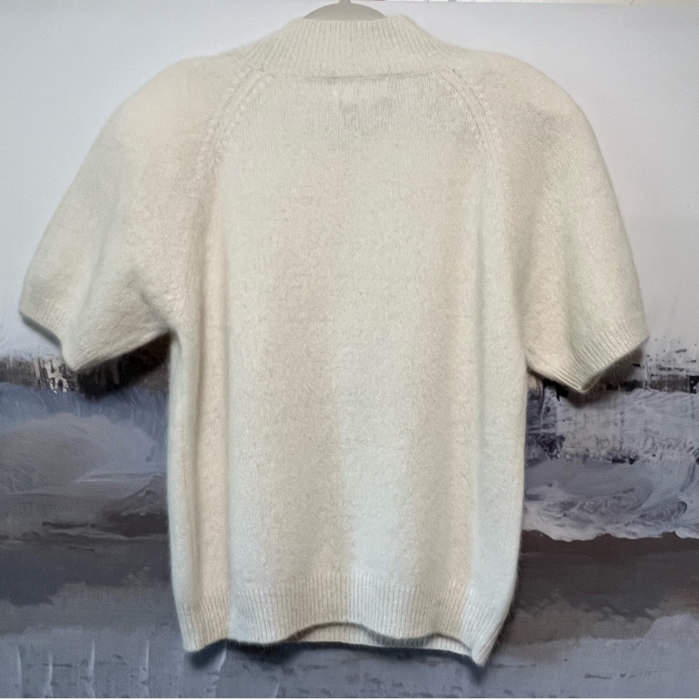 Vtg JUSTINE TODD Wool Angora ANGEL WINGS Sweater L Beaded Short Sleeve Mock Neck - Picture 2 of 14